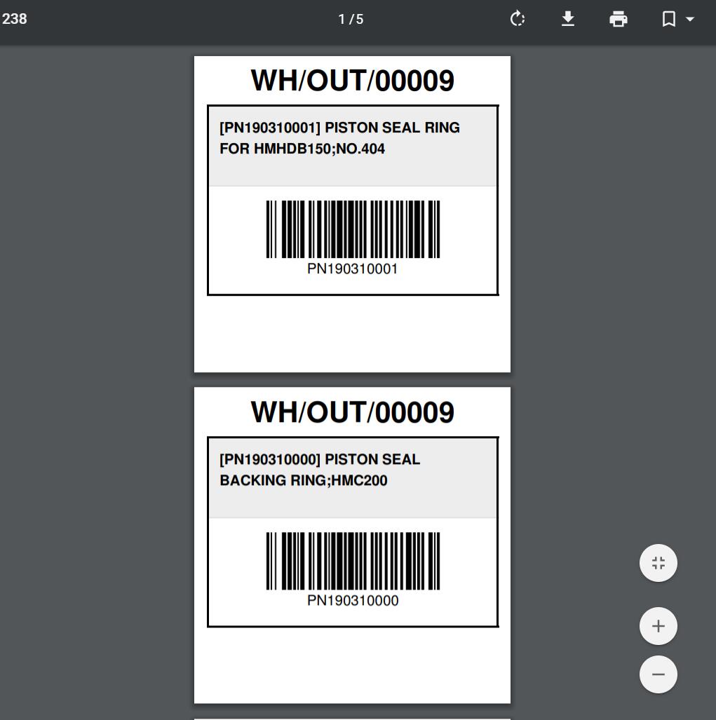  Product label print per page, report Enhance 