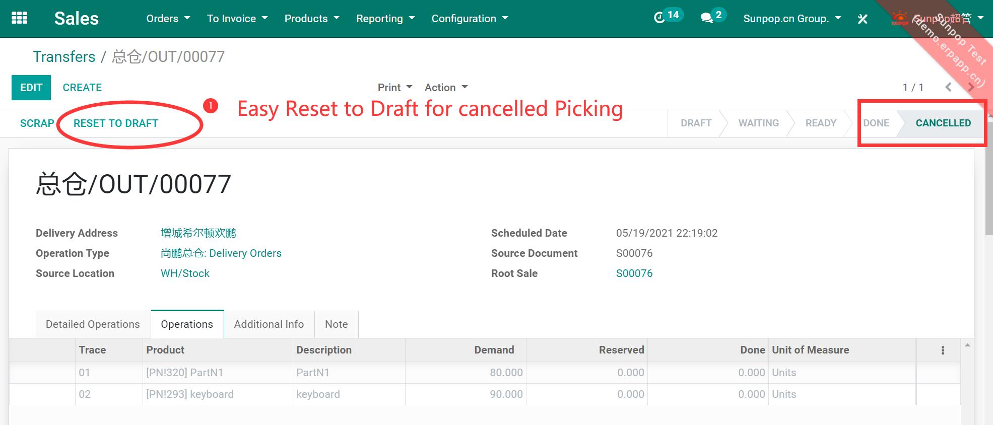 Stock Picking reset to draft, Restrict MTO Cancel 