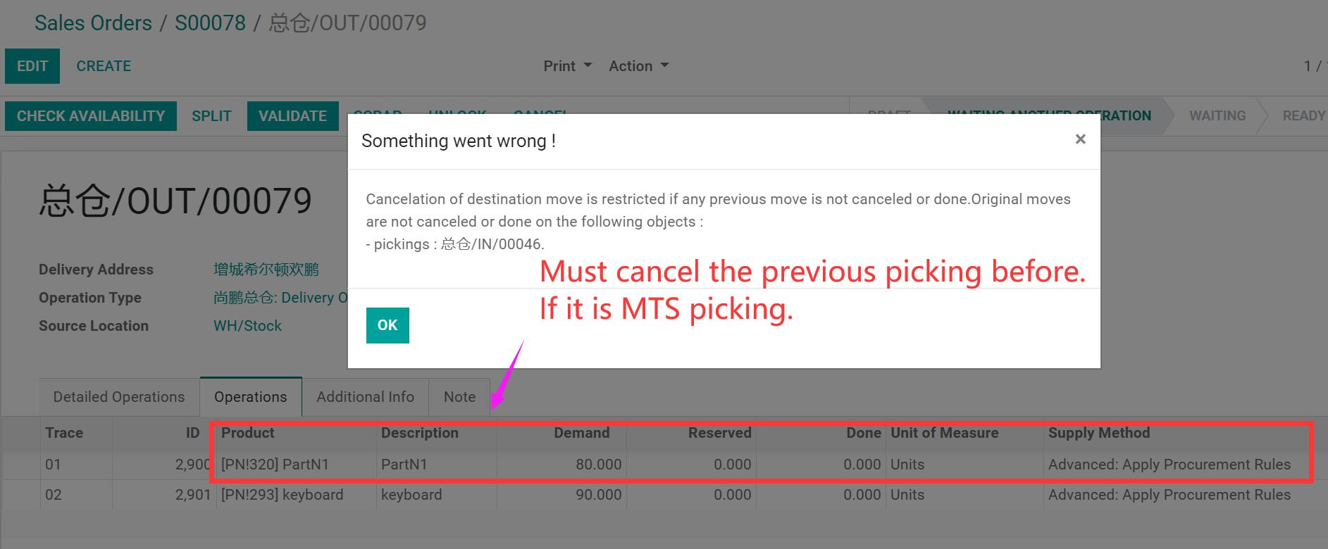 Stock Picking reset to draft, Restrict MTO Cancel 