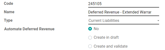 Configuration of a Deferred Revenue Account in Odoo Accounting