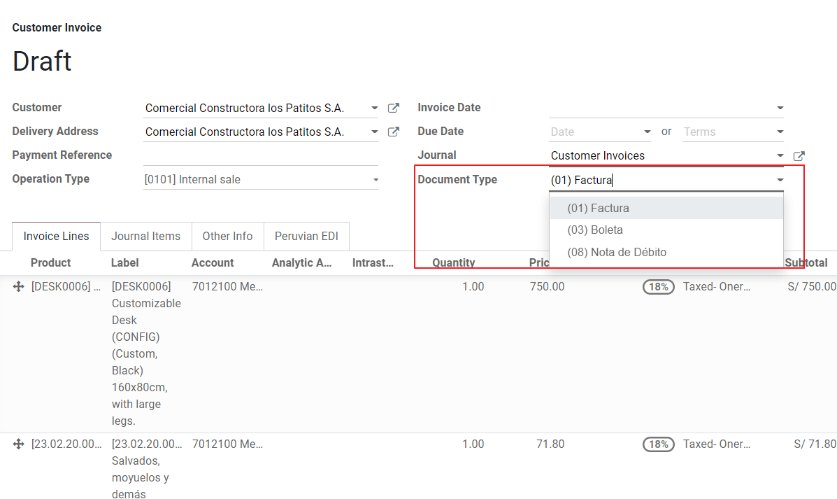 Invoice document type field on invoices