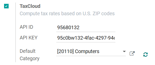 Filling in TaxCloud API Keys in Odoo