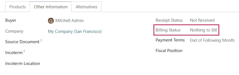 Purchase order billing status.