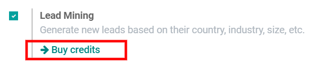 Buy credits from the lead mining settings.