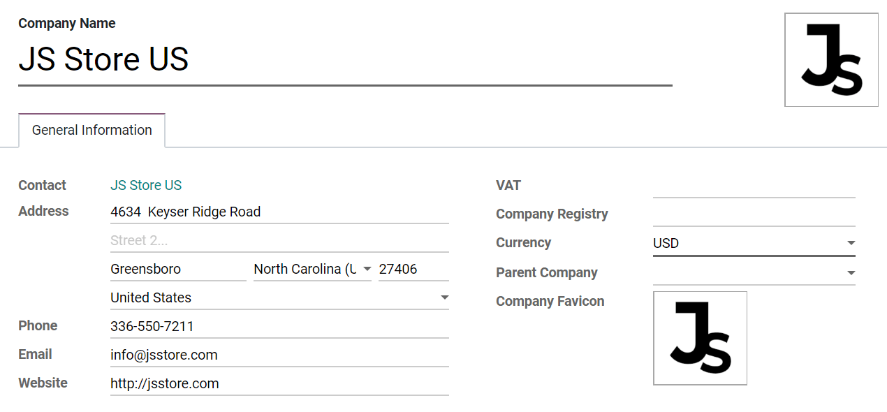 Odoo 中一个新公司表单的概览