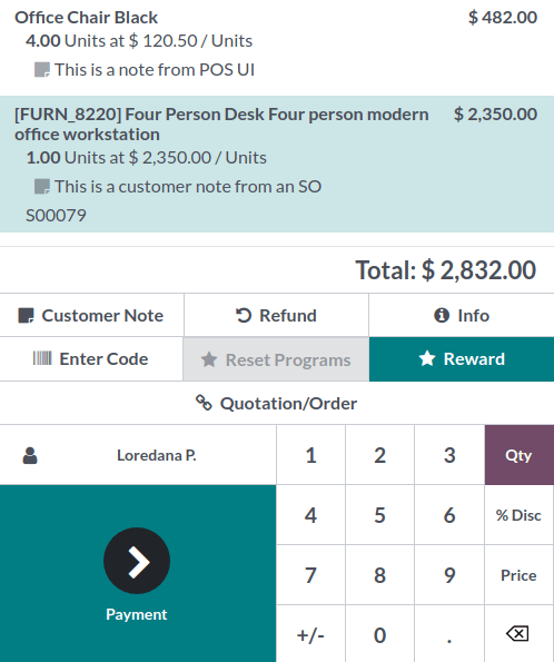 Customer note button and notes (SO and POS session) on products in the cart