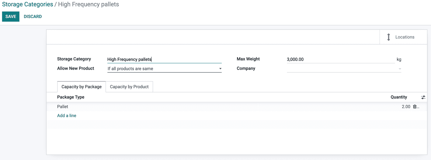 Create Storage Categories inside Odoo Inventory configuration settings.