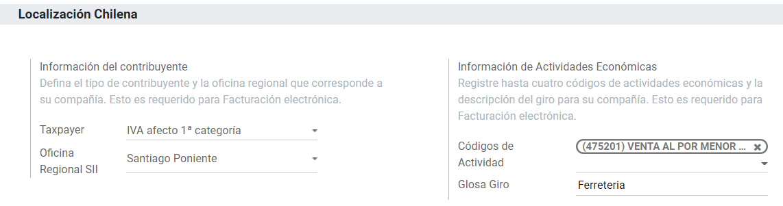 Chilean company fiscal data.