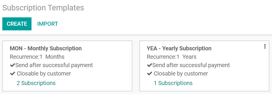 Default subscription templates on Odoo Subscriptions