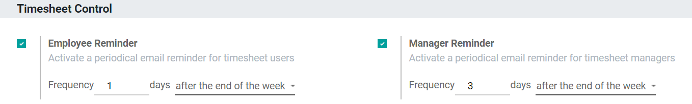 Activate timesheet reminders for managers and employees in Odoo Timesheets application