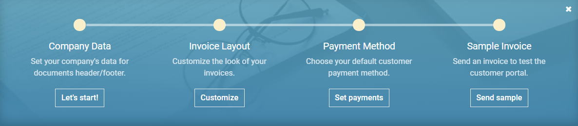Step-by-step onboarding banner in Odoo Invoicing