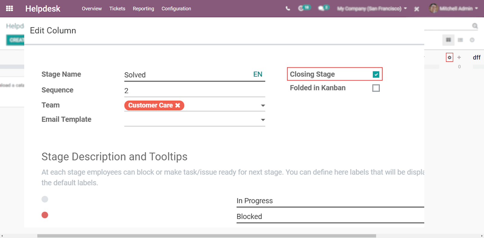 Ticket closing in Odoo Helpdesk