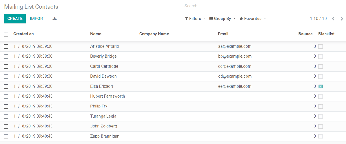 Mailing lists in Odoo Email Marketing