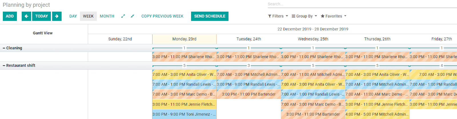 Planning by project view in Odoo Project