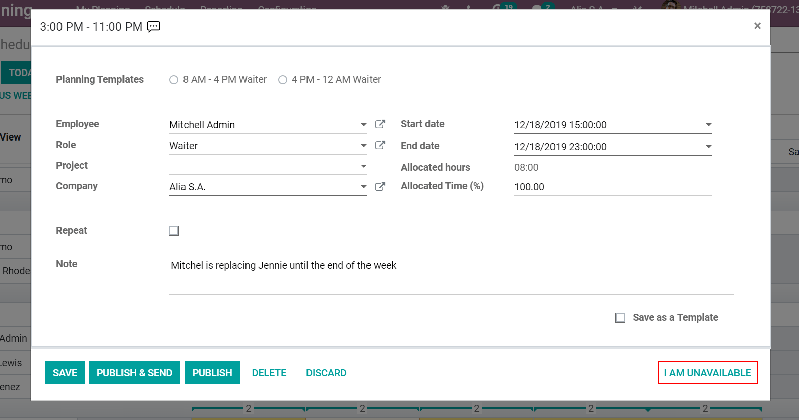 Allow Unassignment in Odoo Planning Application