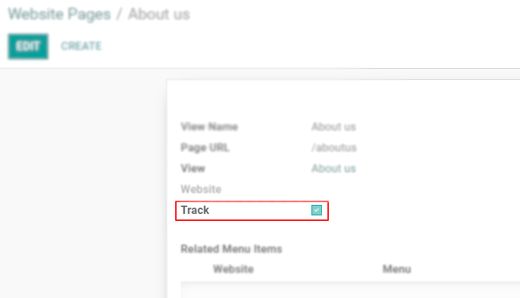 Choose the pages to be tracked in the website application for Odoo Social Marketing