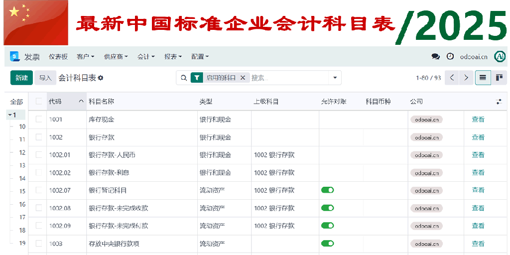 2025最新中国企业标准会计科目表-中国会计